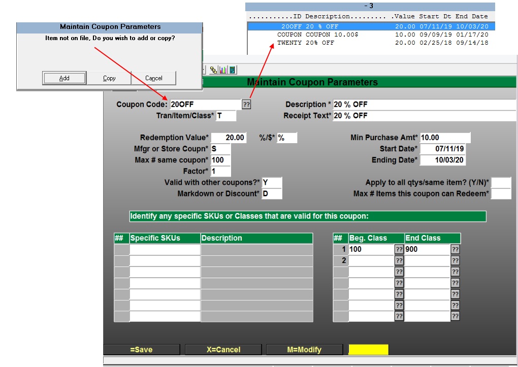 coupon parameters