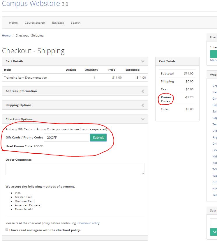 coupon web checkout