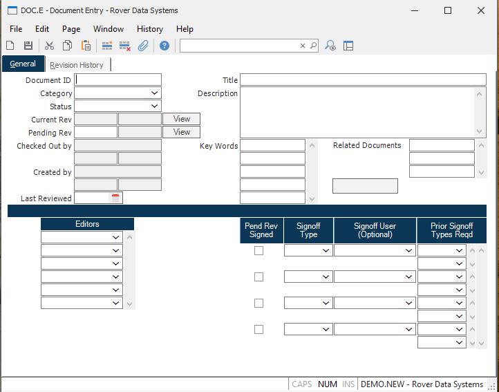 Initial display of DOC.E form