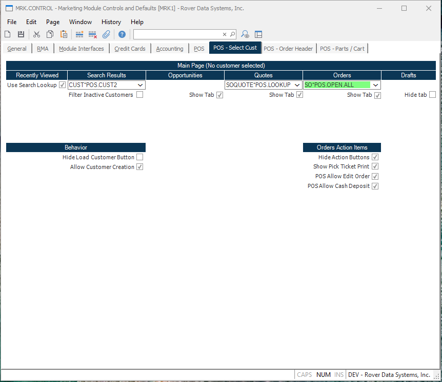 Point of Sale Select Customer Tab