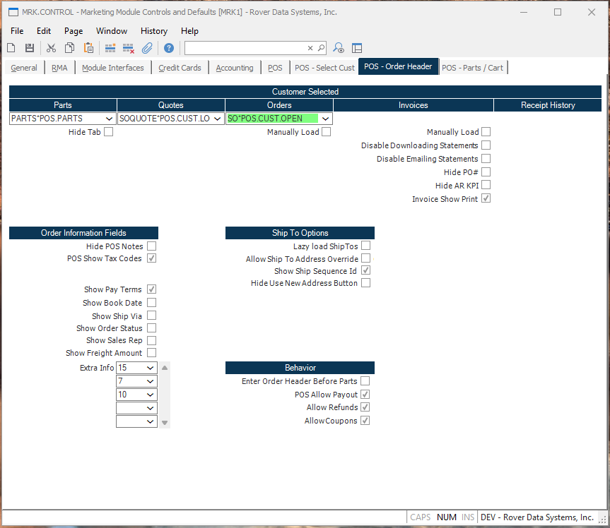 Point of Sale Order Header Tab