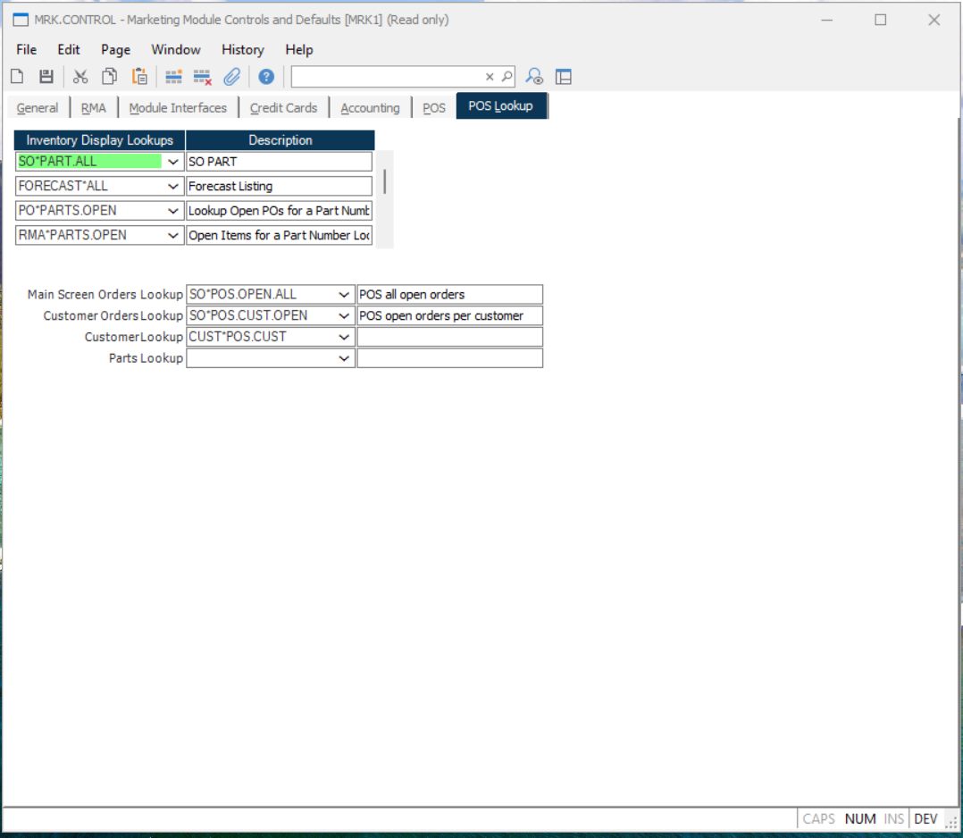 Point of Sale Lookup Tab