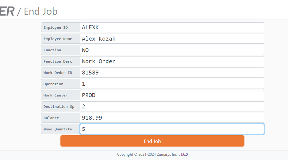 End Job Stock Transfer