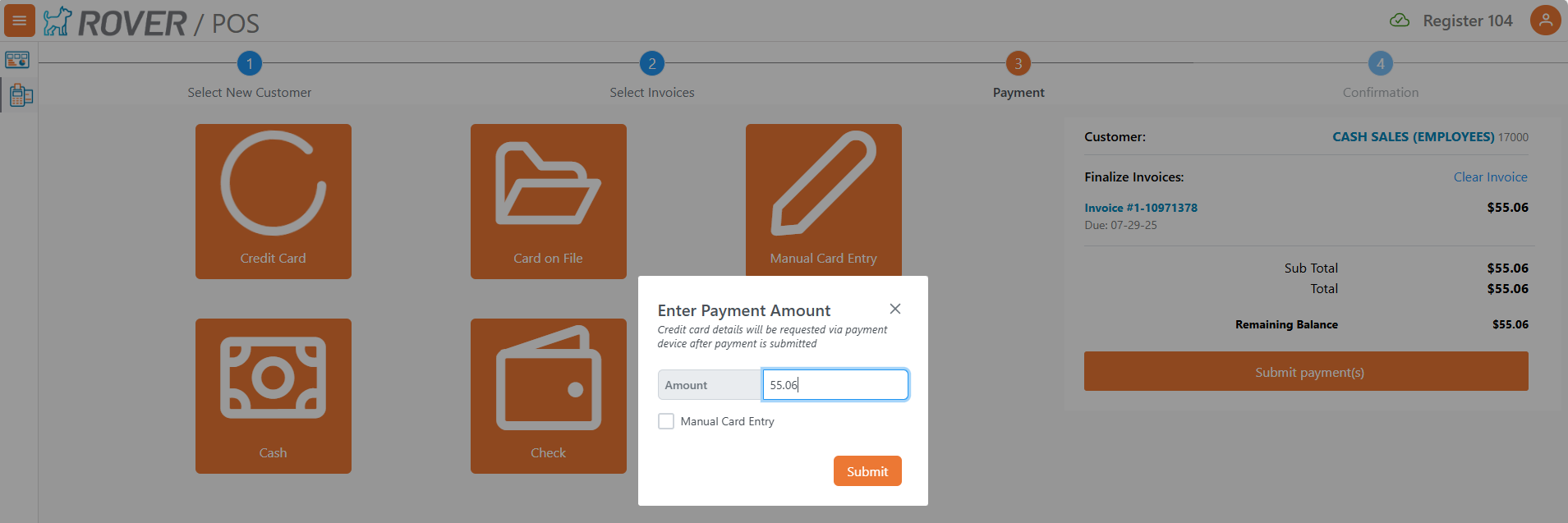 Pin Pad Manual Payment