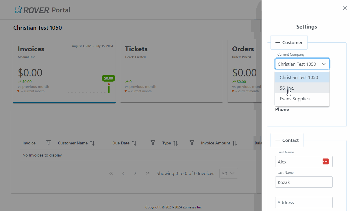 Invoice loading on customer switch