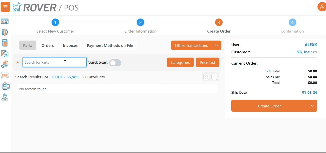 POS order information before parts