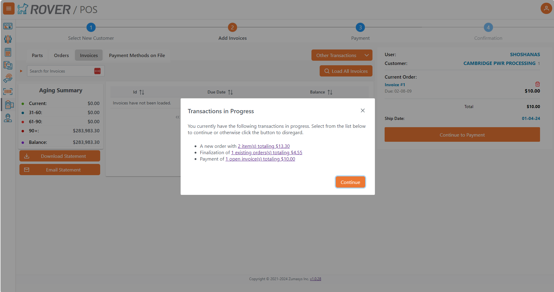 POS Transactions in progress