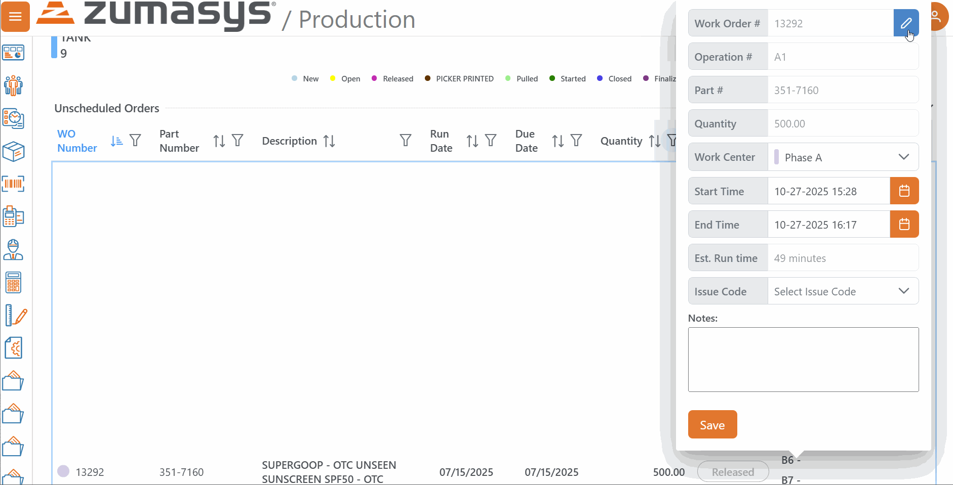 Prod Sched Overlay WO Link