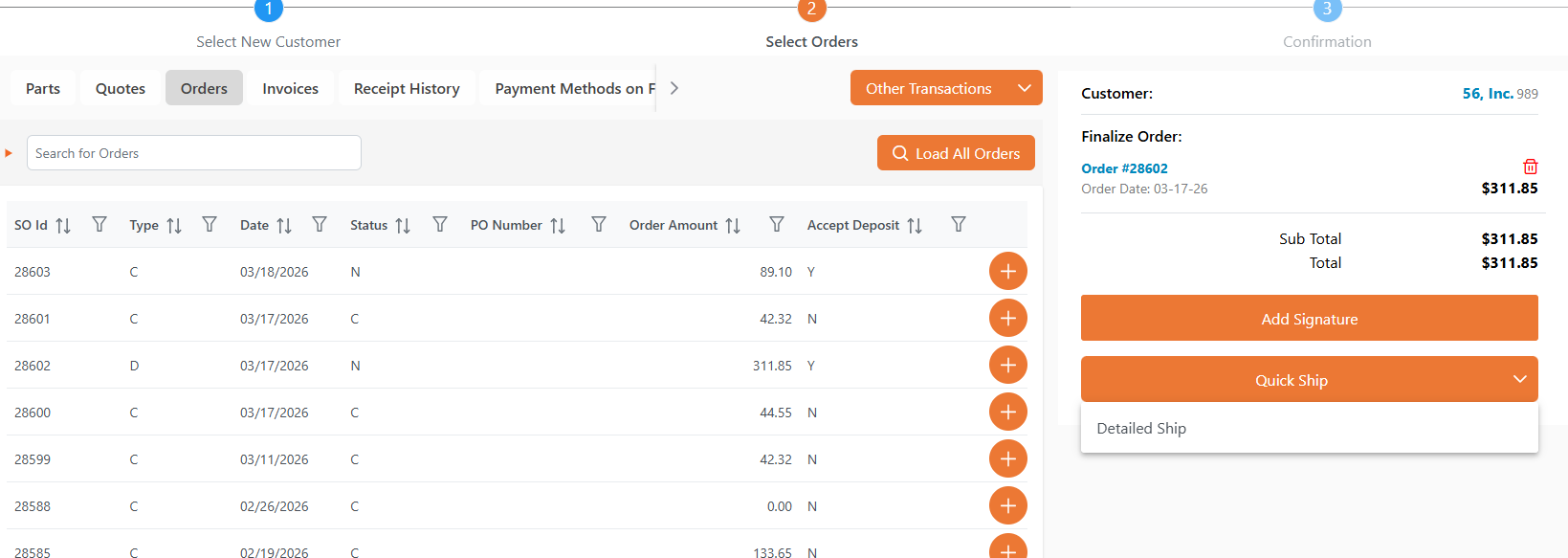 Shipping button options