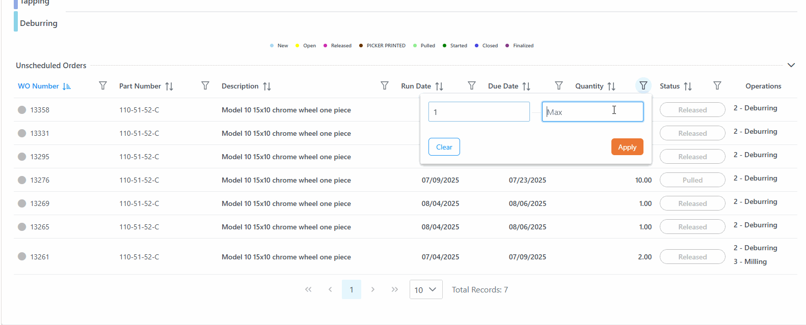 Quantity Filter Range