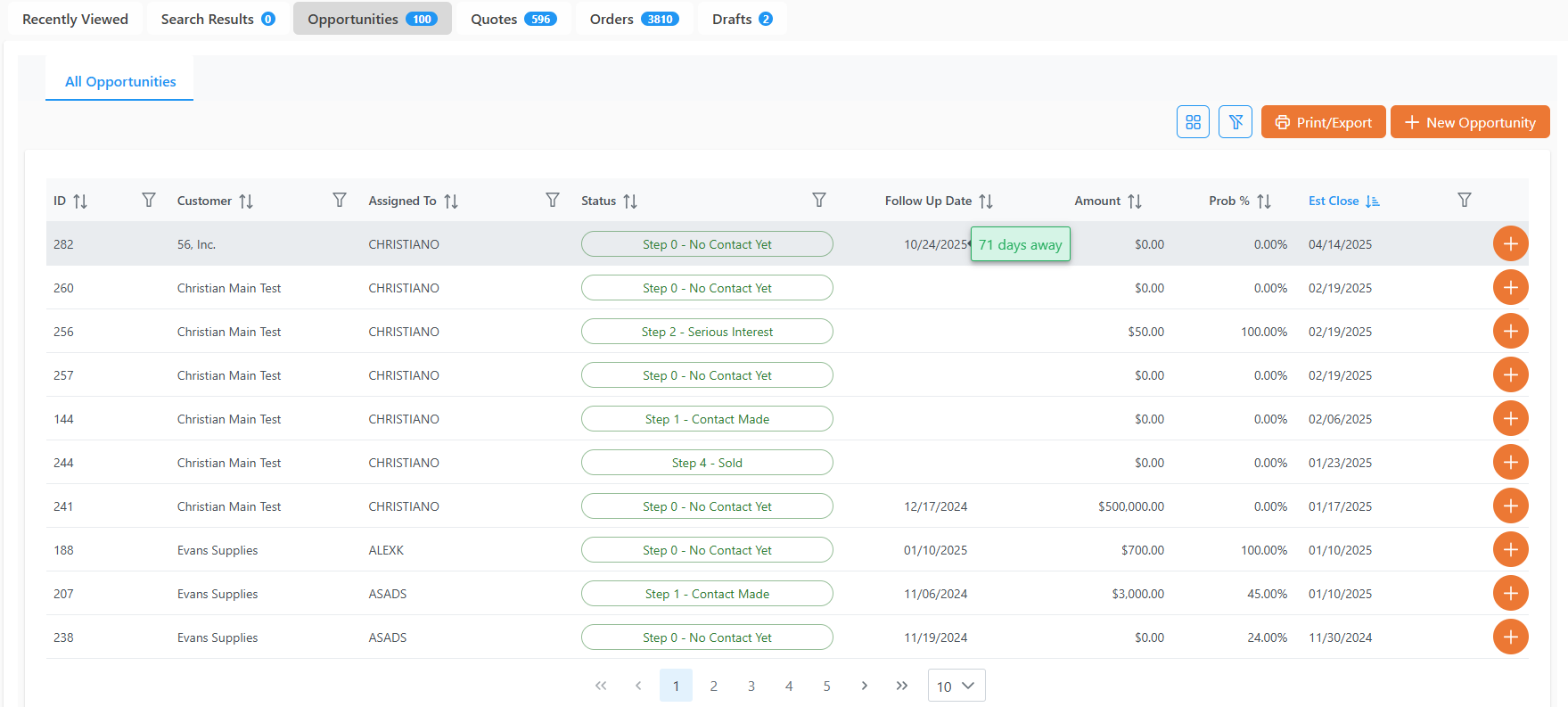 Sales Opportunity Follow Up Dates