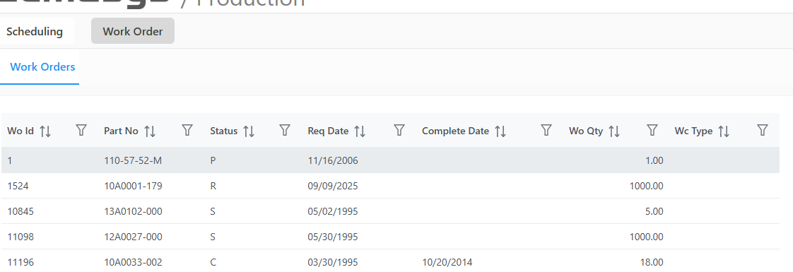 Production Scheduling lookup table