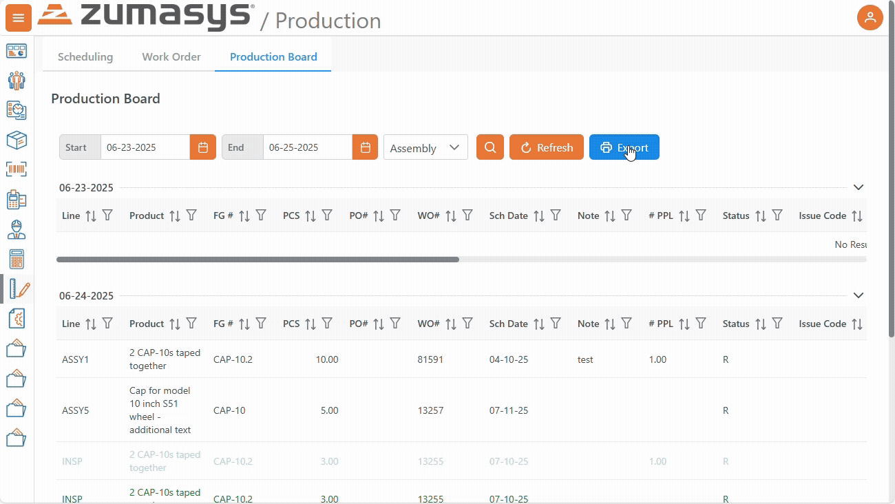 Production Board Export