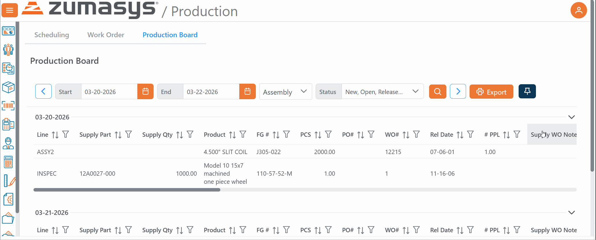 Production Board Status Filter