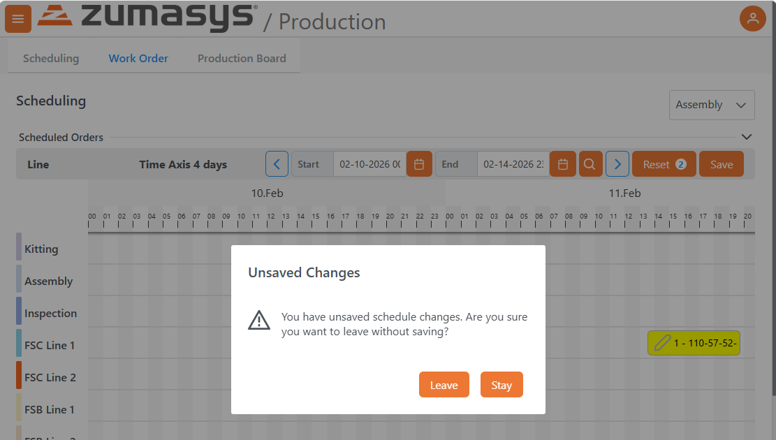 Production Scheduling Save Warning