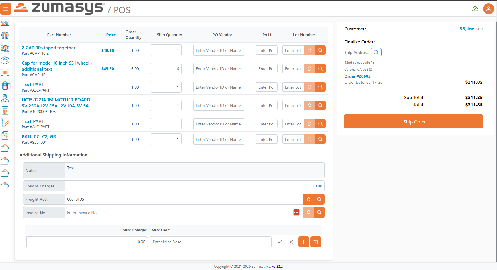 Shipping Detail Screen
